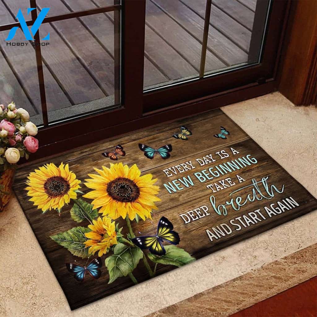 Sunflower Everyday Is A New Beginning Doormat Indoor And Outdoor Mat Entrance Rug Sweet Home Decor Housewarming Gift Gift For Friend Family Stem Feminist