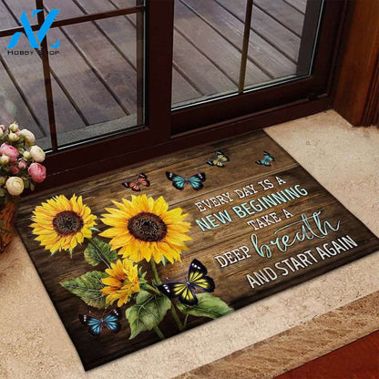Sunflower Everyday Is A New Beginning Doormat Indoor And Outdoor Mat Entrance Rug Sweet Home Decor Housewarming Gift Gift For Friend Family Stem Feminist