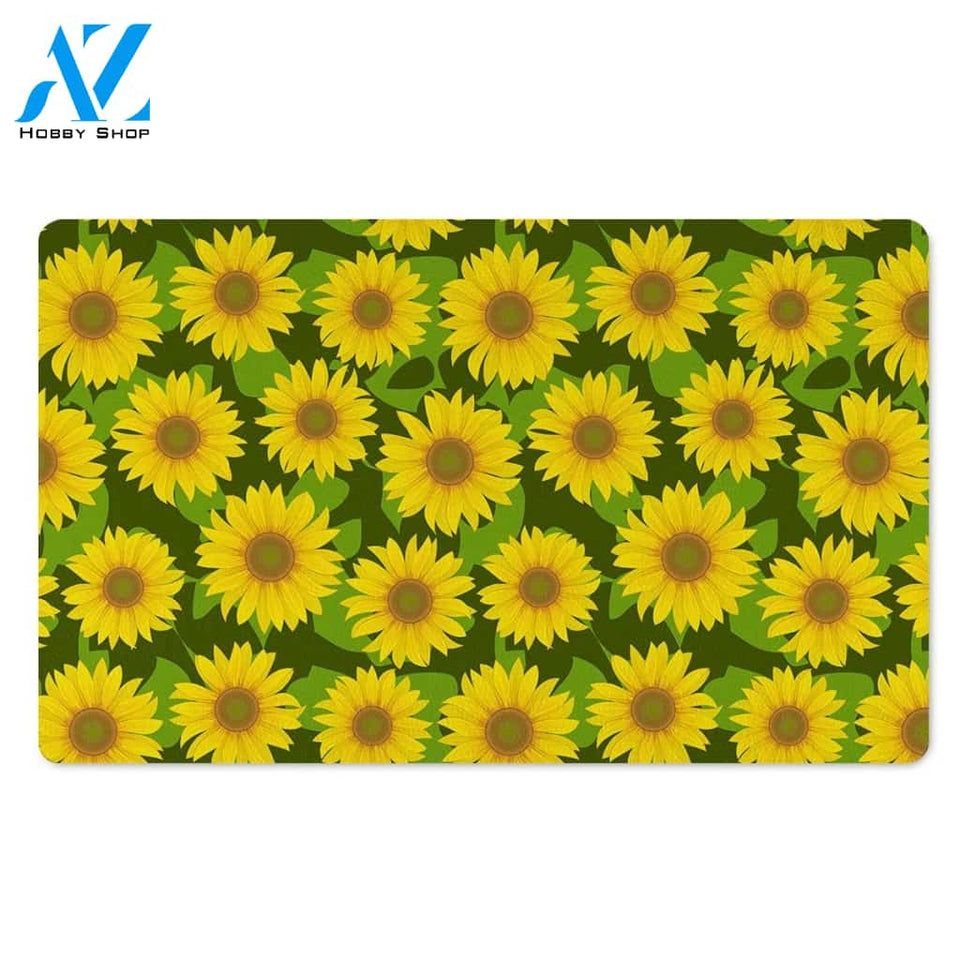 Sunflower Flower Print Door Mat