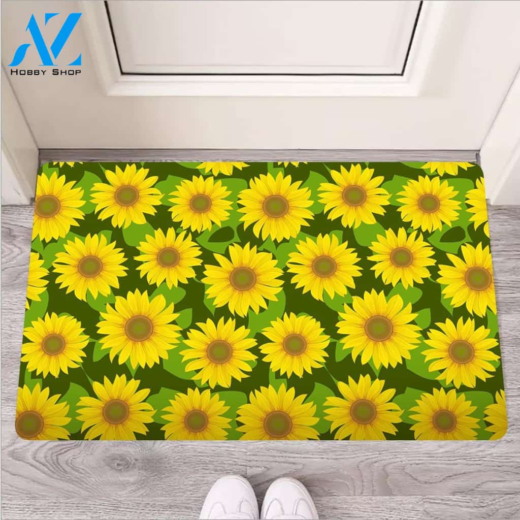 Sunflower Flower Print Door Mat
