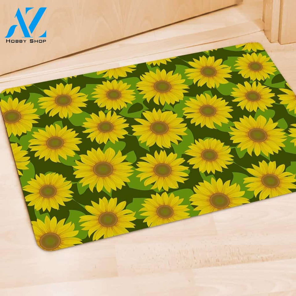 Sunflower Flower Print Door Mat