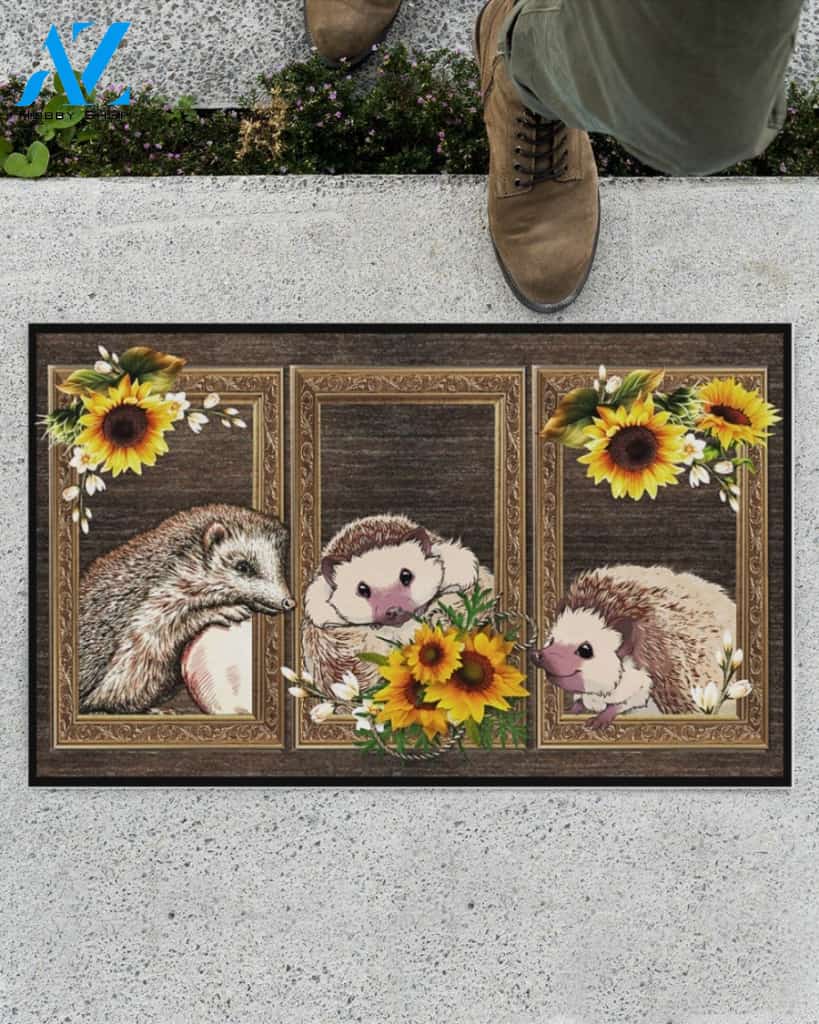 Sunflower Frame - Hedgehog Funny Doormat Gift For Hedgehog lovers Birthday Gift Home Decor Warm House Gift Welcome Mat