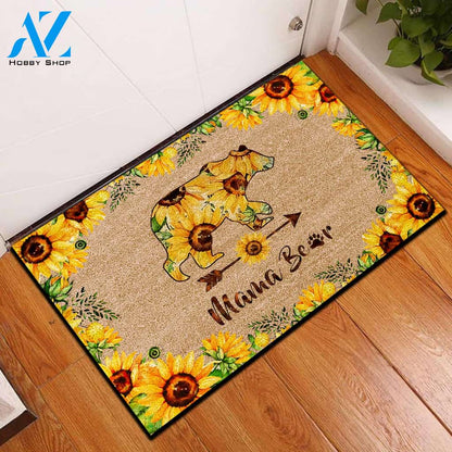 Sunflower Hippie Mama Bear Funny Indoor And Outdoor Doormat Warm House Gift Welcome Mat Gift For Mother