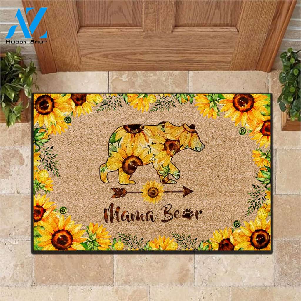 Sunflower Hippie Mama Bear Funny Indoor And Outdoor Doormat Warm House Gift Welcome Mat Gift For Mother