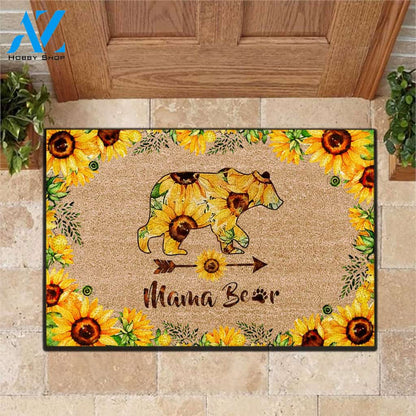 Sunflower Hippie Mama Bear Funny Indoor And Outdoor Doormat Warm House Gift Welcome Mat Gift For Mother