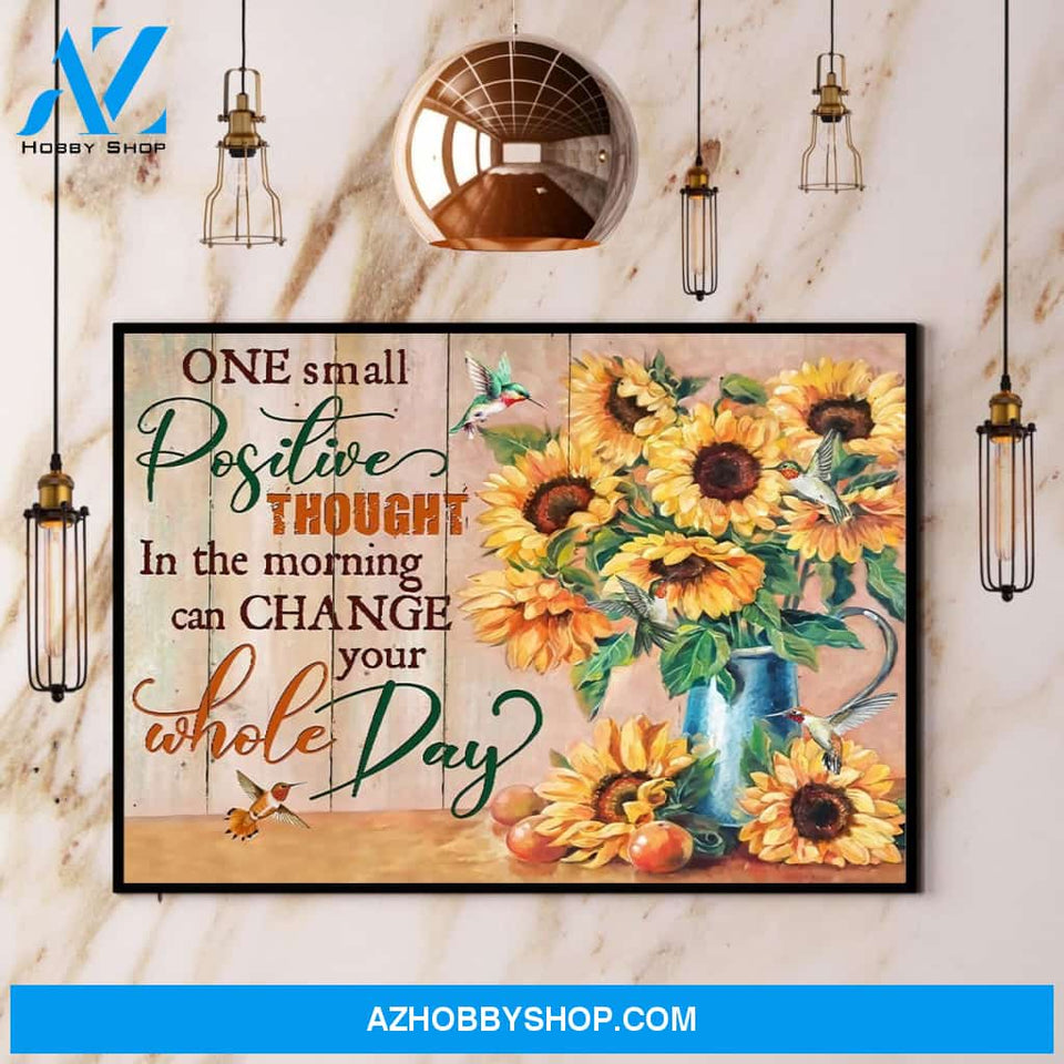 Sunflower Hummingbird One Small Positive Thought Canvas And Poster, Wall Decor Visual Art