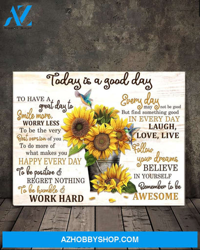Sunflower Hummingbird Today is a good day Premium Canvas Wall Art