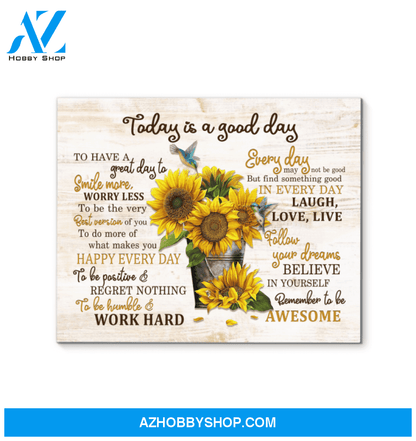 Sunflower Hummingbird Today is a good day Premium Canvas Wall Art