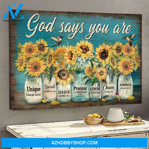 Sunflower jar - God says you are - Jesus Landscape Canvas Prints, Wall Art