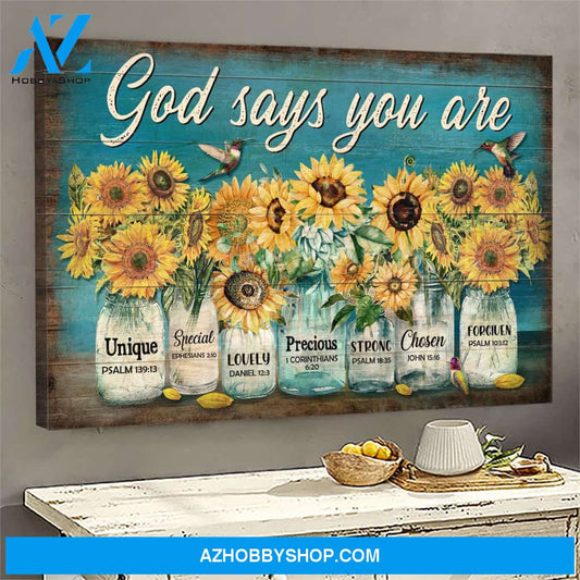 Sunflower jar - God says you are - Jesus Landscape Canvas Prints, Wall Art