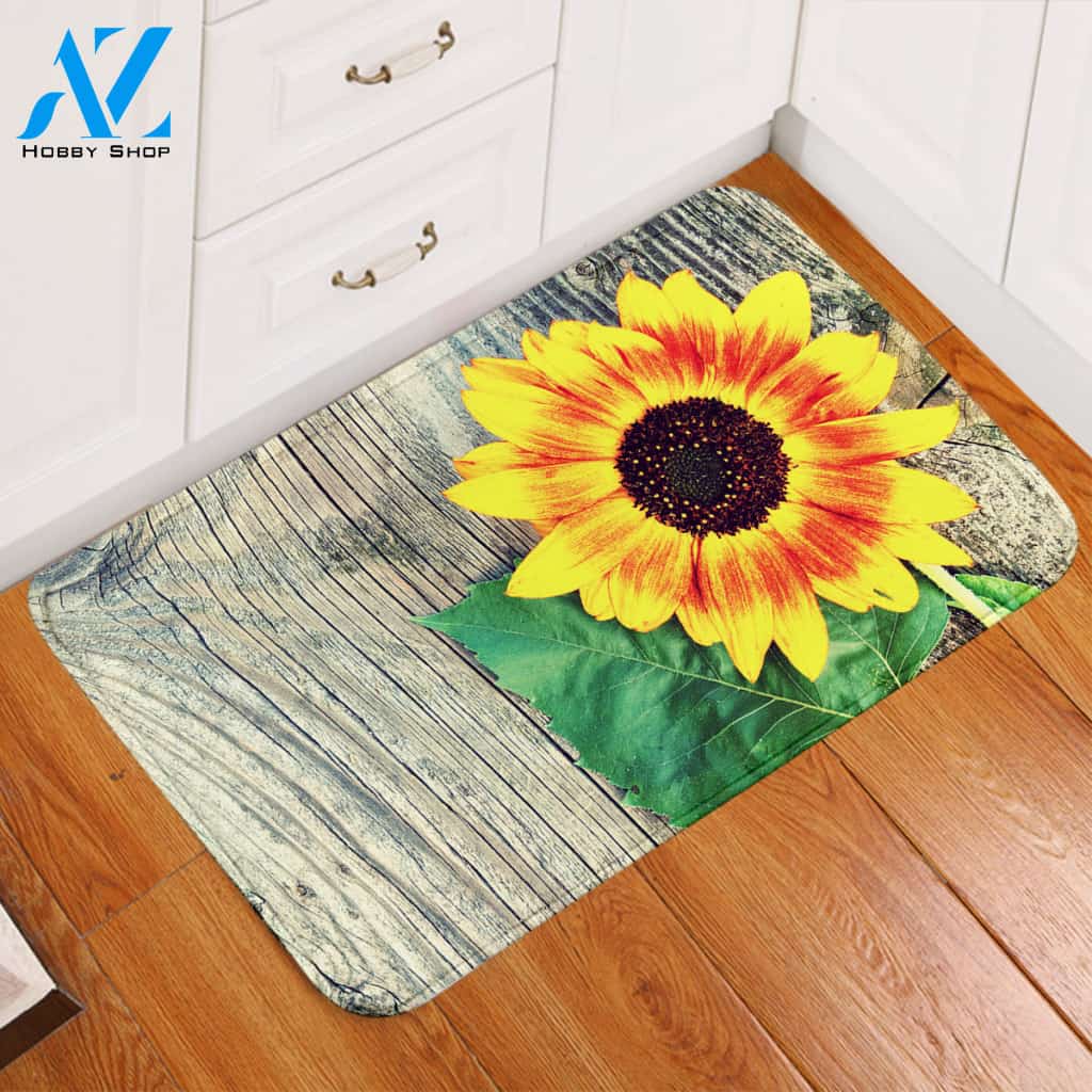 Sunflower On Wood Door Mat