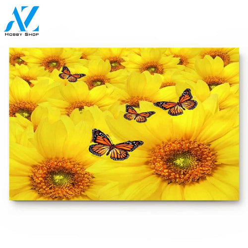 Sunflower Yellow Butterfly Doormat Indoor And Outdoor Mat Entrance Rug Sweet Home Decor Housewarming Gift Gift For Friend Family Butterflies Lovers