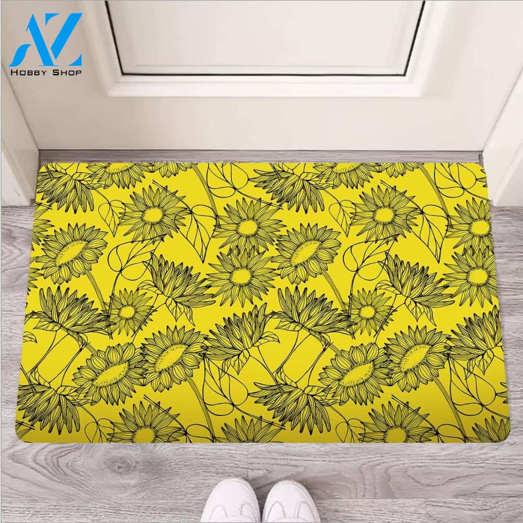 Sunflower Yellow Print Door Mat