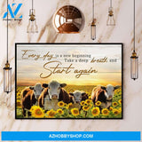Sunflowers And Cows Every Day Is A New Beginning Start Again Canvas And Poster, Wall Decor Visual Art