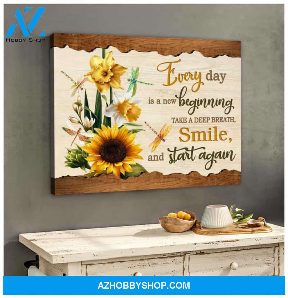 Sunflowers And Dragonfly Wall Art Decor | Moosfy Wrap Canvas Ready To Hang