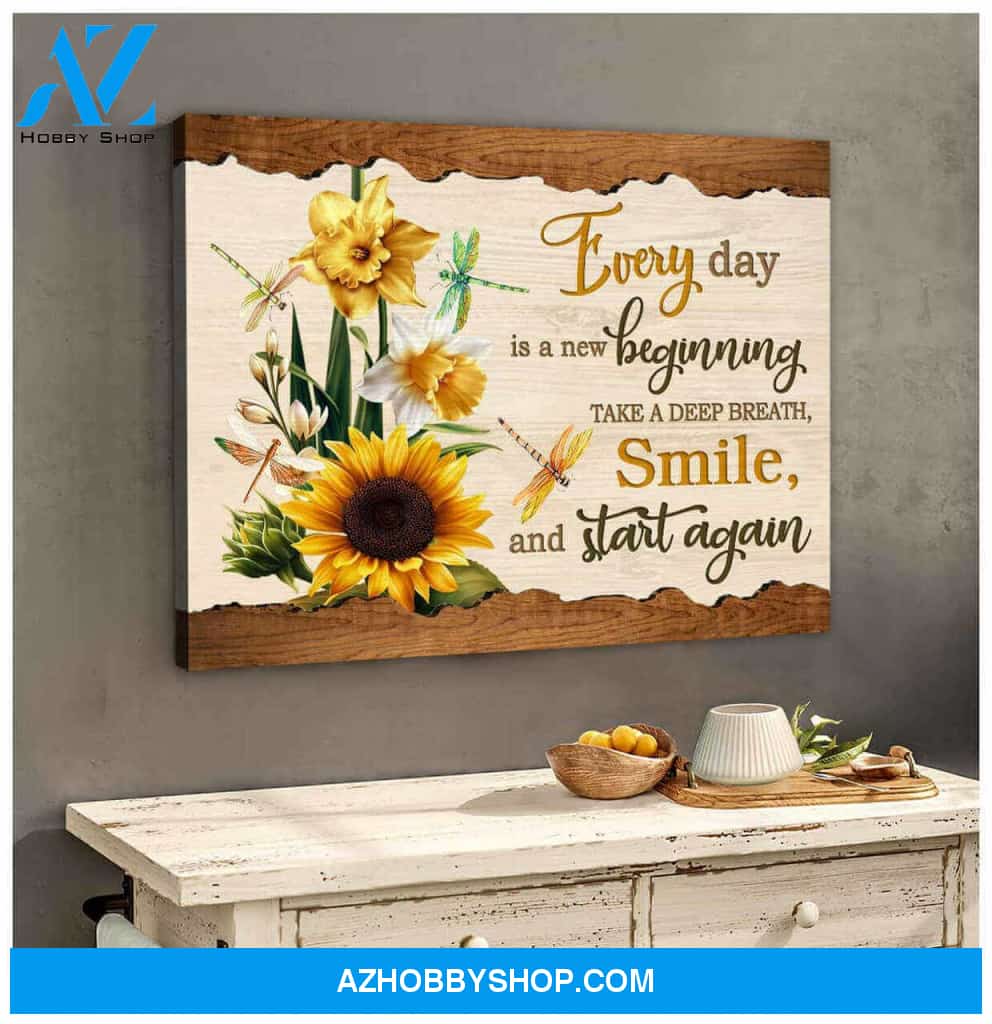 Sunflowers And Dragonfly Wall Art Decor | Moosfy Wrap Canvas Ready To Hang