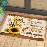 Sunflowers Butterfly Inspired Quote Wood Grain Flower Indoor and Outdoor Doormat Entrance Rug Sweet Home Decor Housewarming Gift Gift for Butterfly Lovers Insect Lovers Gift Idea