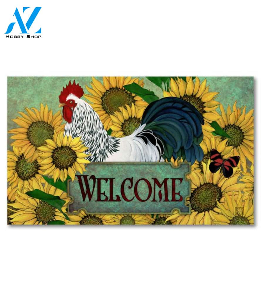 Sunflowers Rooster Doormat - 18" x 30"