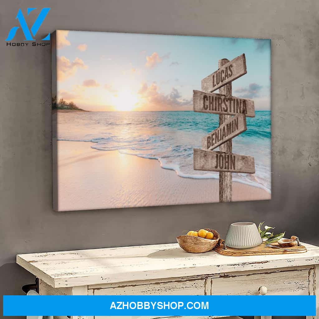 Sunset beach view family multi names - Personalized Canvas
