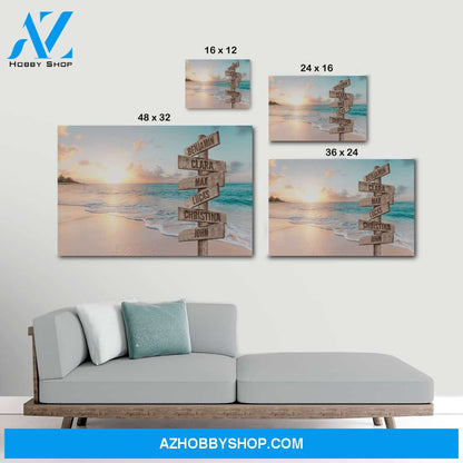 Sunset beach view family multi names - Personalized Canvas