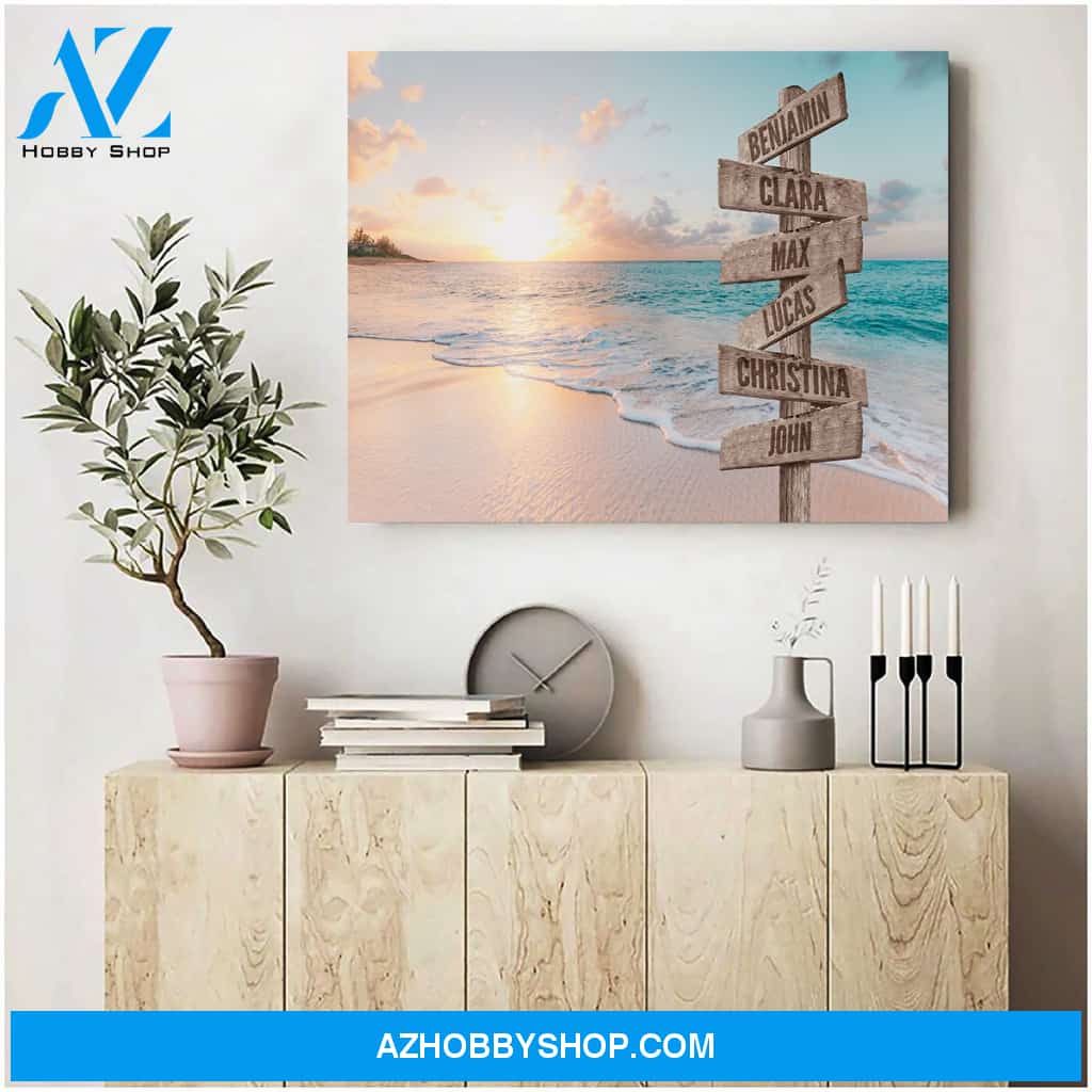 Sunset beach view family multi names - Personalized Canvas