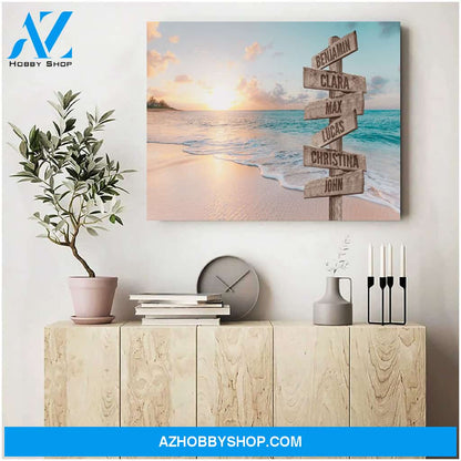 Sunset beach view family multi names - Personalized Canvas