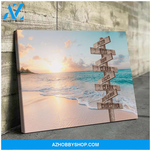 Sunset beach view family multi names - Personalized Canvas