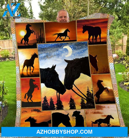 Sunset Horse Lovers Fleece Blanket