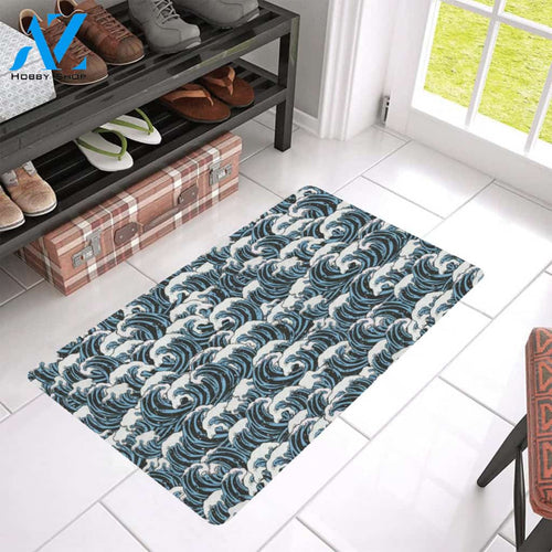 Surf Wave Pattern Print Rubber Doormat