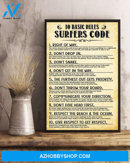 Surfing 10 Basic Rules Sufers Code Vertical Canvas Wall Art, Wall Decor Visual Art
