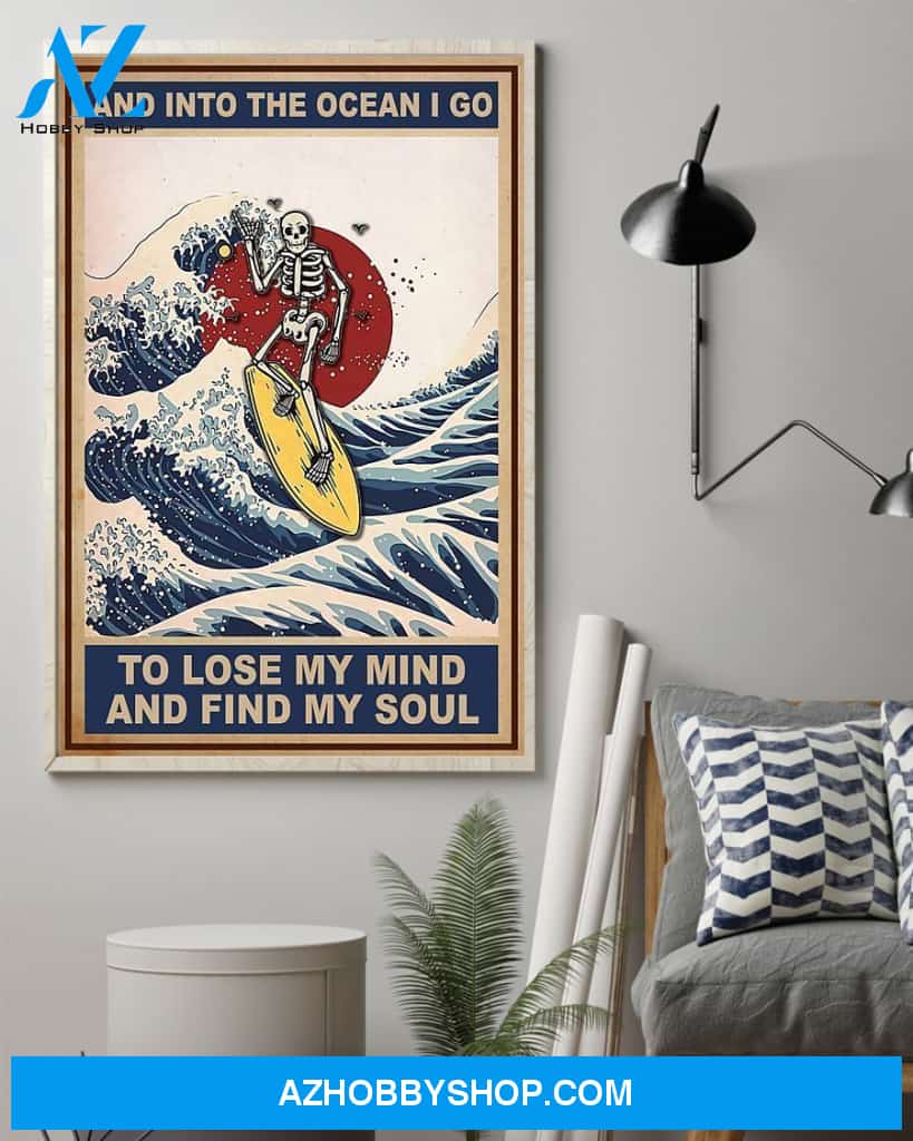 Surfing And Into The Ocean I Go To Find My Soul Vertical Canvas Decor, Wall Decor Visual Art