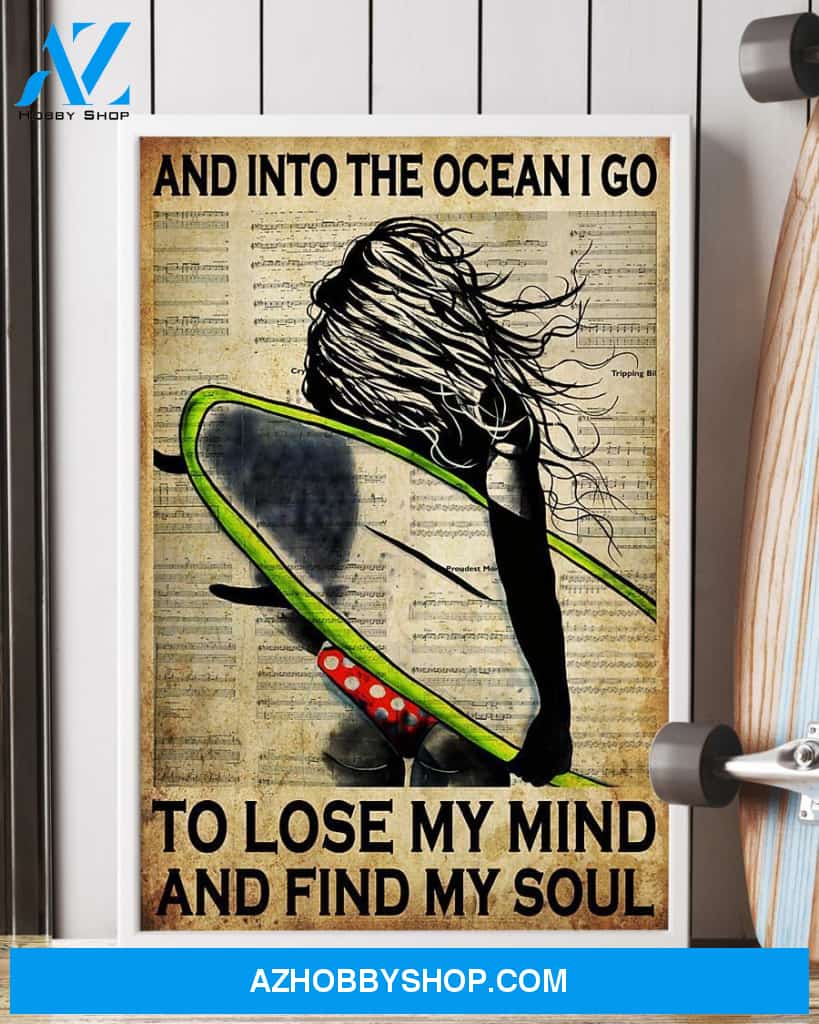 Surfing And Into The Ocean I Go To Find My Soul Vertical Canvas Decor, Wall Decor Visual Art