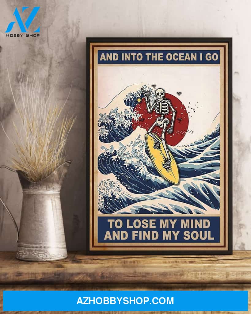 Surfing And Into The Ocean I Go To Find My Soul Vertical Canvas Decor, Wall Decor Visual Art