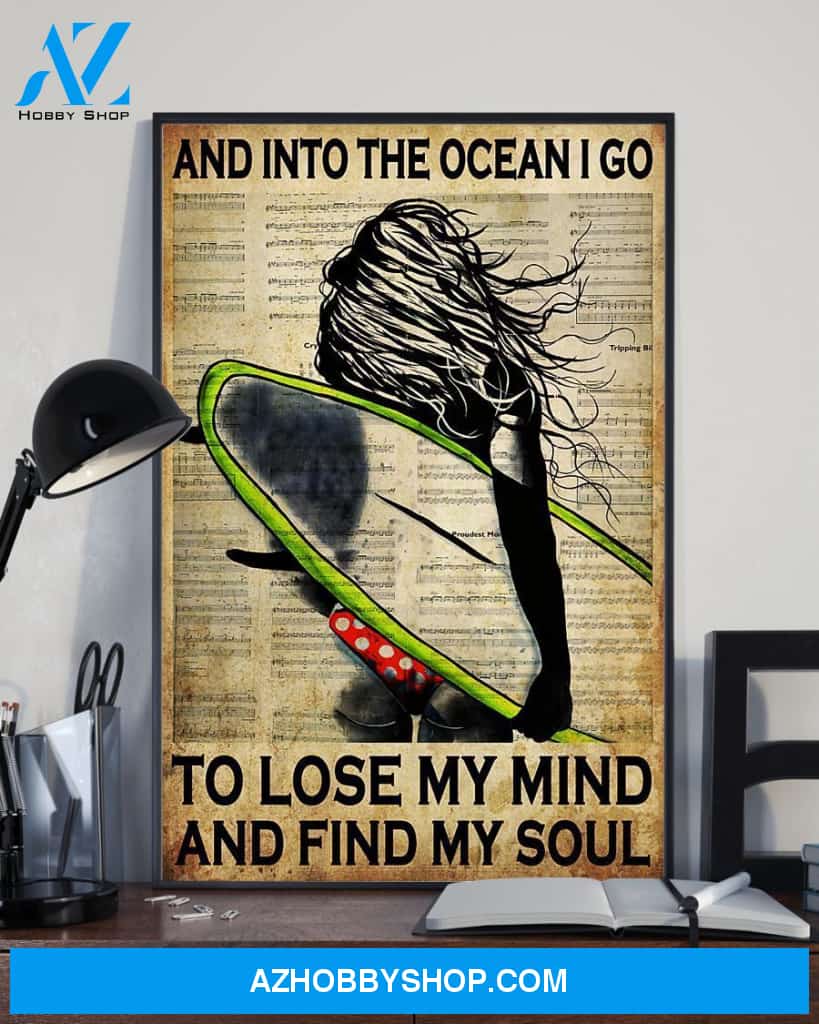 Surfing And Into The Ocean I Go To Find My Soul Vertical Canvas Decor, Wall Decor Visual Art