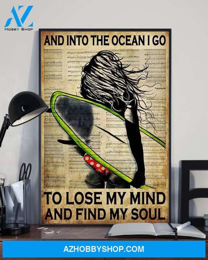 Surfing And Into The Ocean I Go To Find My Soul Vertical Canvas Decor, Wall Decor Visual Art