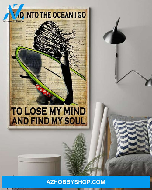 Surfing And Into The Ocean I Go To Find My Soul Vertical Canvas Decor, Wall Decor Visual Art