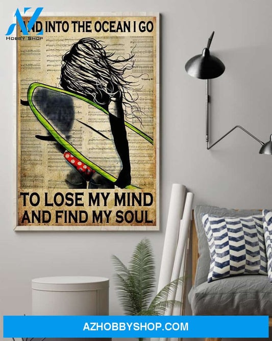 Surfing And Into The Ocean I Go To Find My Soul Vertical Canvas Decor, Wall Decor Visual Art