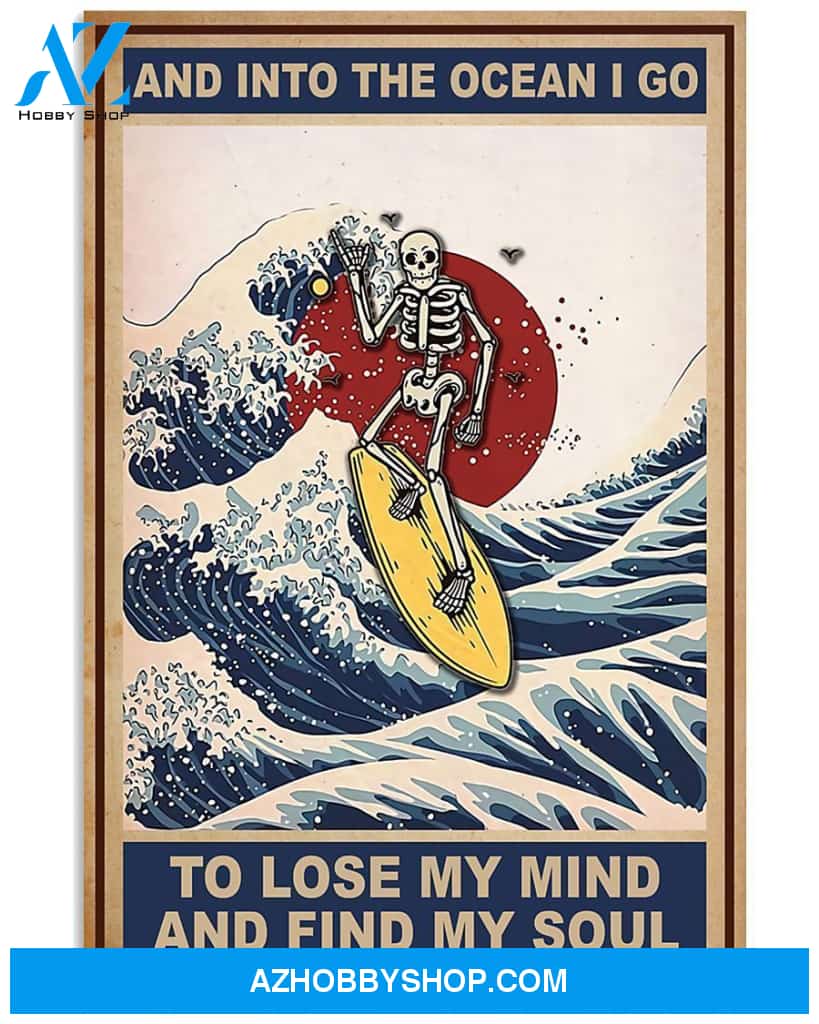 Surfing And Into The Ocean I Go To Find My Soul Vertical Canvas Decor, Wall Decor Visual Art
