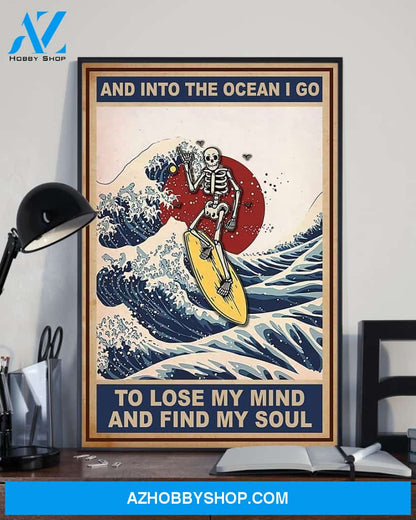 Surfing And Into The Ocean I Go To Find My Soul Vertical Canvas Decor, Wall Decor Visual Art