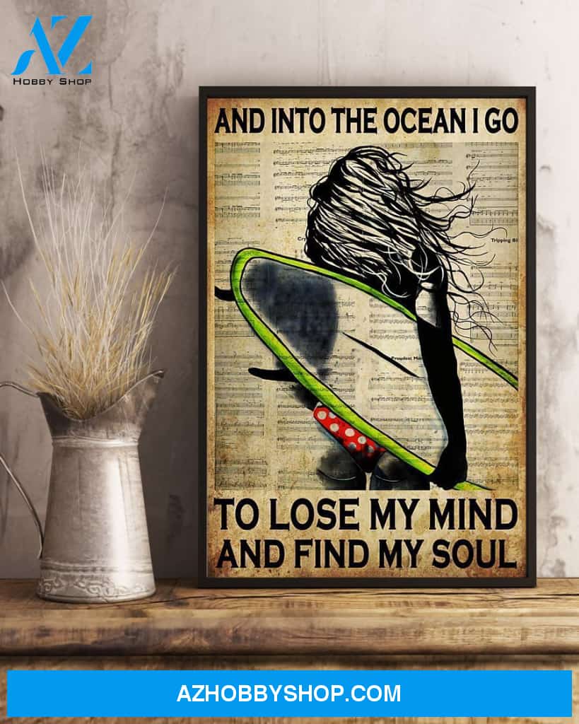 Surfing And Into The Ocean I Go To Find My Soul Vertical Canvas Decor, Wall Decor Visual Art