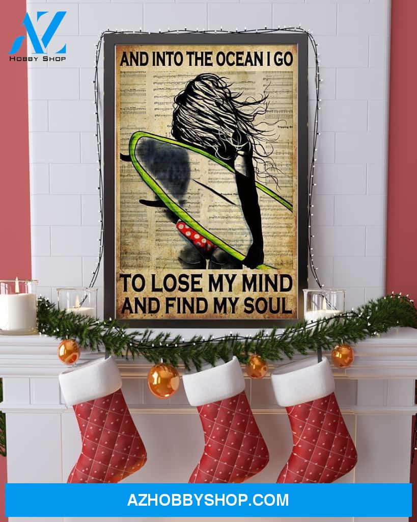 Surfing And Into The Ocean I Go To Find My Soul Vertical Canvas Decor, Wall Decor Visual Art