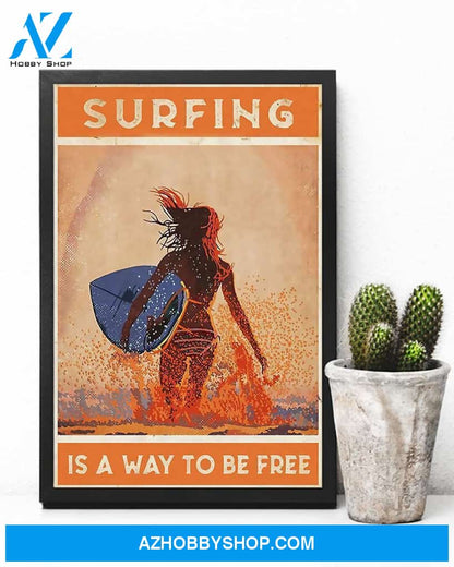 Surfing Girl Vertical Canvas Prints, Wall Decor Visual Art