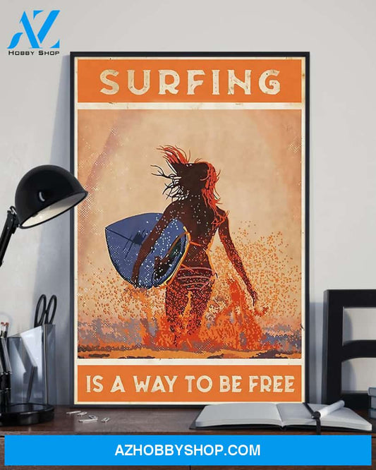 Surfing Girl Vertical Canvas Prints, Wall Decor Visual Art