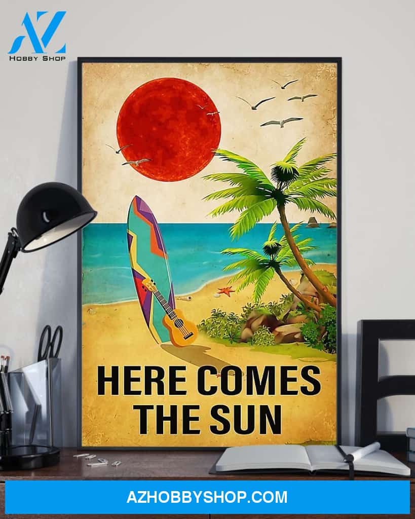 Surfing Here Comes The Sun Vertical Canvas Decor, Wall Decor Visual Art