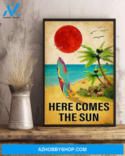 Surfing Here Comes The Sun Vertical Canvas Decor, Wall Decor Visual Art