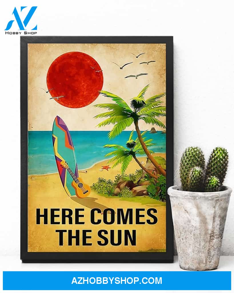 Surfing Here Comes The Sun Vertical Canvas Decor, Wall Decor Visual Art