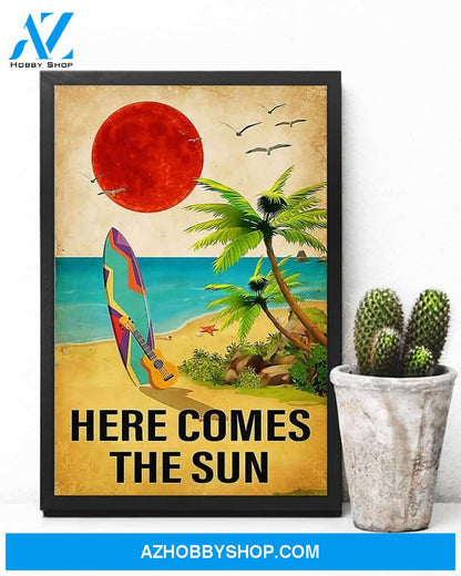 Surfing Here Comes The Sun Vertical Canvas Decor, Wall Decor Visual Art