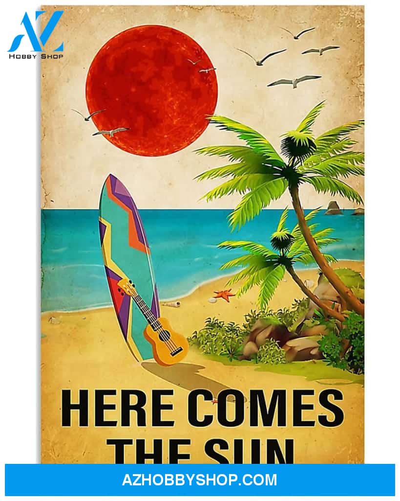 Surfing Here Comes The Sun Vertical Canvas Decor, Wall Decor Visual Art