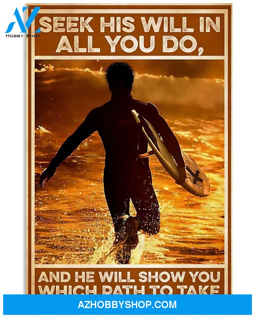 Surfing Seek His Will In All You Do Vertical Canvas Wall Art, Wall Decor Visual Art