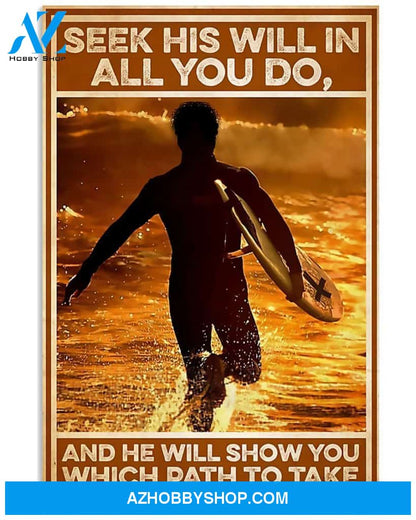 Surfing Seek His Will In All You Do Vertical Canvas Wall Art, Wall Decor Visual Art